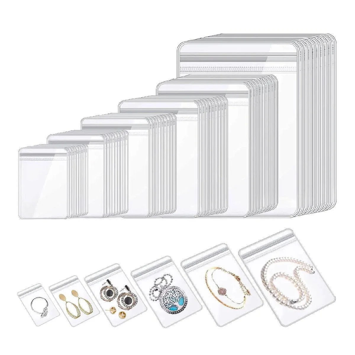 100pcs PVC Self-Sealing Jewelry Bags Anti-Oxidation Storage Dustproof Bags
