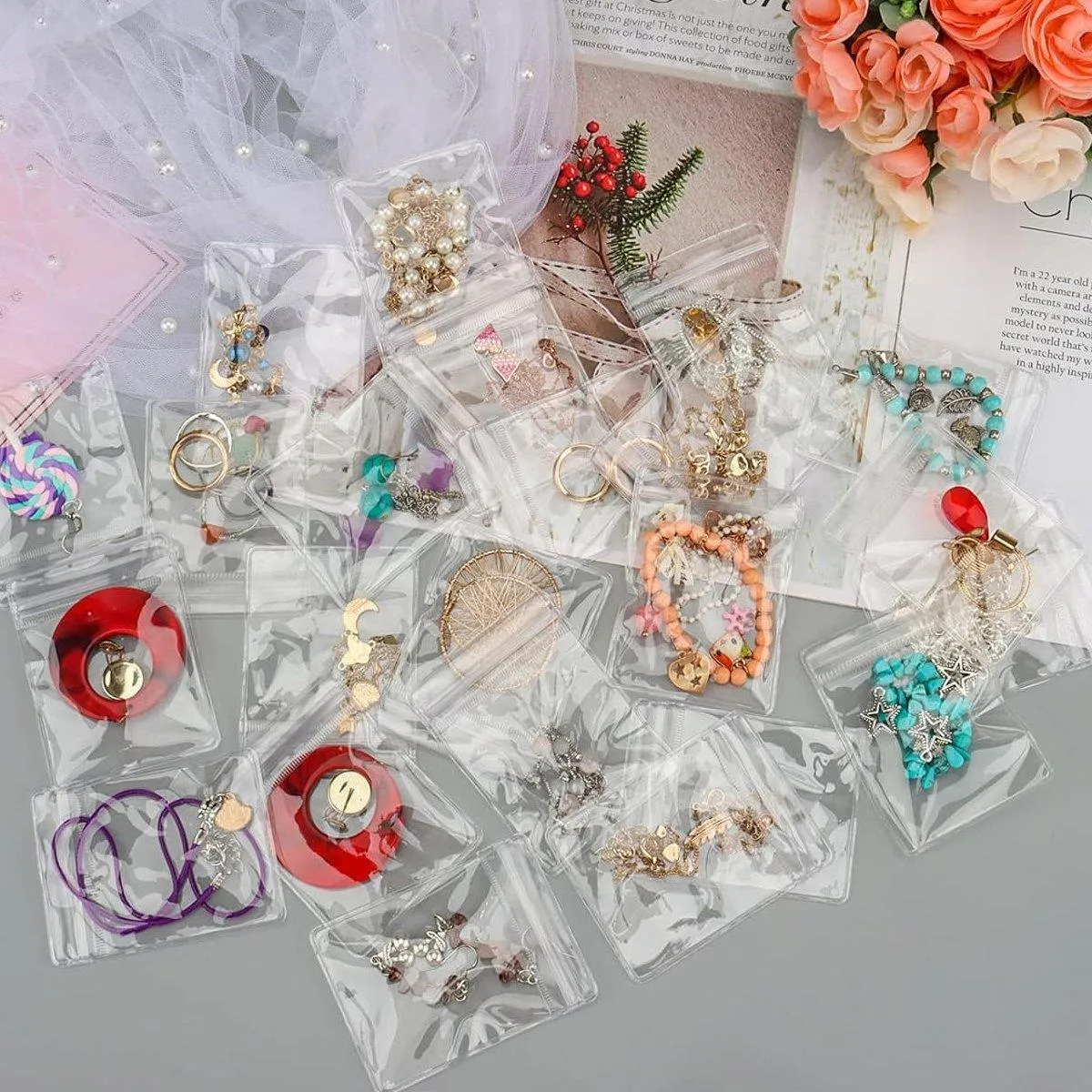 100pcs PVC Self-Sealing Jewelry Bags Anti-Oxidation Storage Dustproof Bags