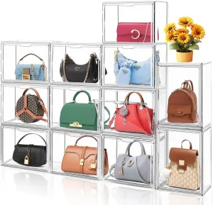 10Pack Closet Organizers and Storage Clear Handbag Storage,Purse Organizer For Closet System Acrylic Display Case, Plastic Storage Containers With Magnetic Door Box Organizers for Collectibles
