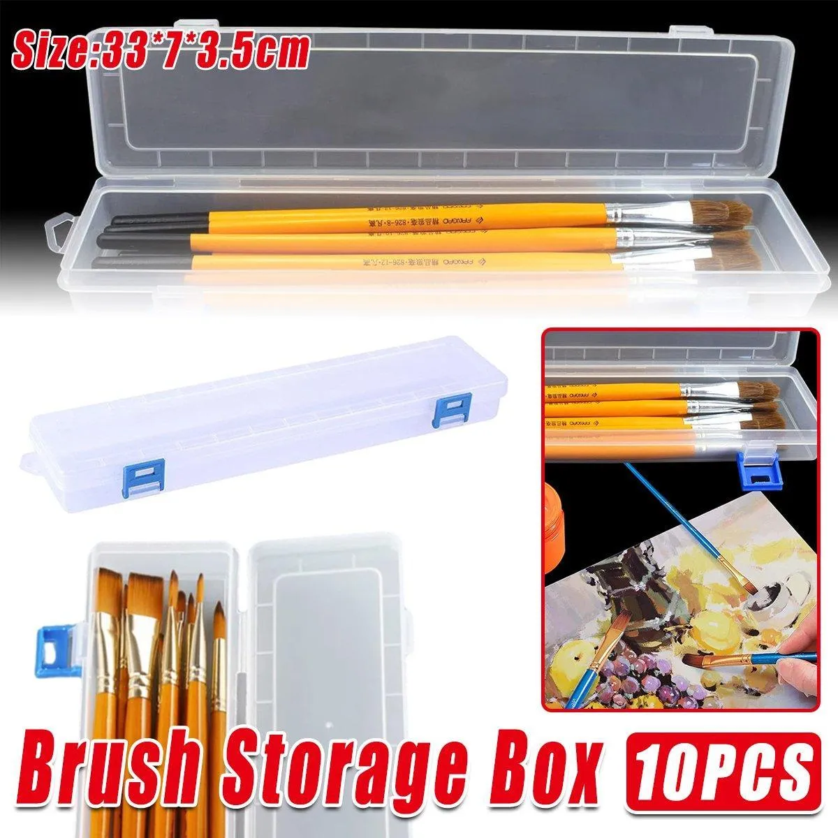 10PCS Clear Brush Storage Box for Gouache Watercolor Oil Painting Pen Holder Box