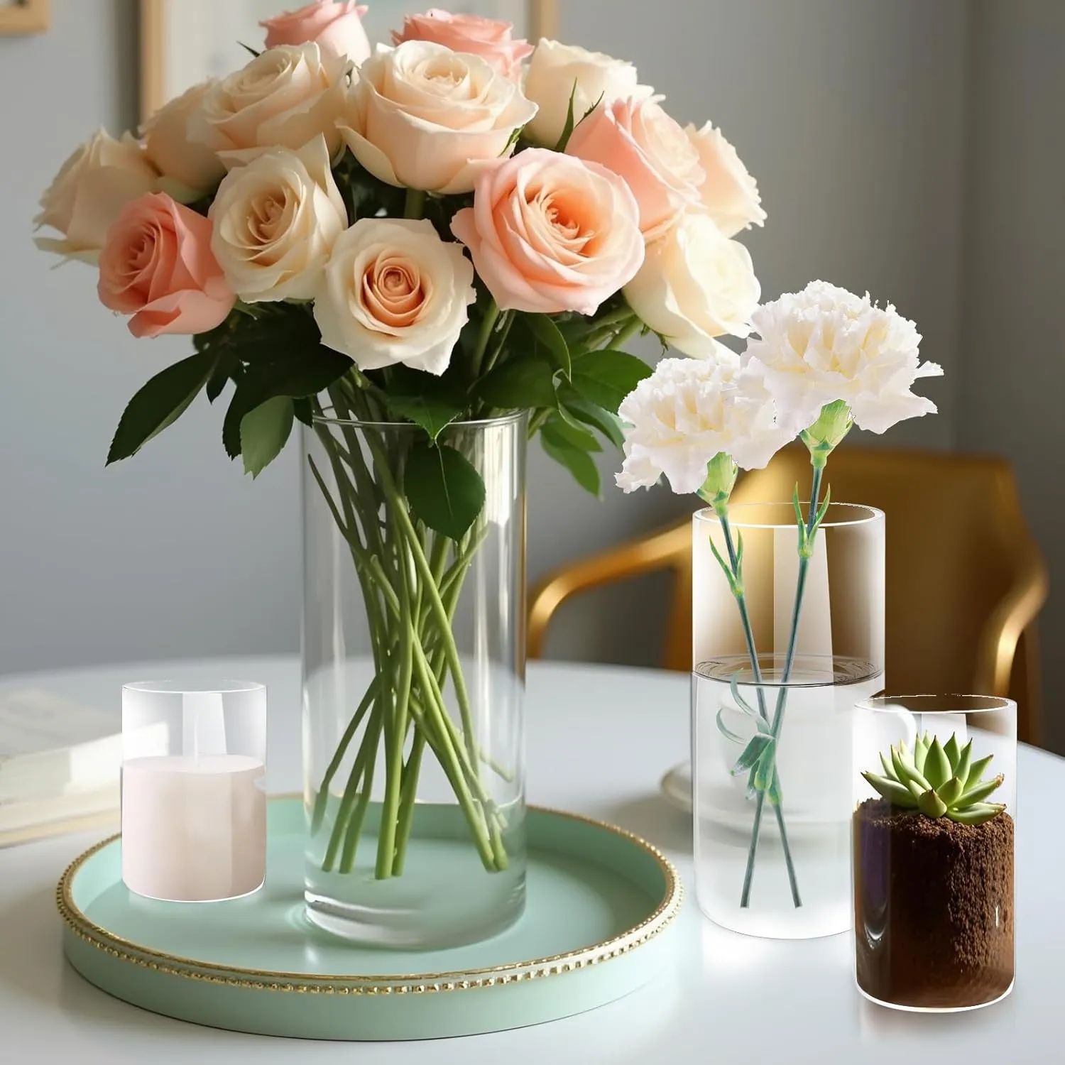 12 Pack Glass Cylinder Vases, 4,6,8,10 Inch Tall Clear Flowers Vases for Centerpieces, Floating Candles Vase,Hurricane Glass Candle Holders Vase for Wedding Home Tables Decor