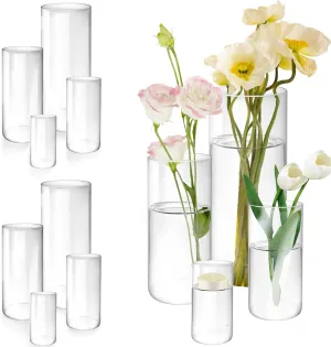 12 Pack Glass Cylinder Vases, 4,6,8,10 Inch Tall Clear Flowers Vases for Centerpieces, Floating Candles Vase,Hurricane Glass Candle Holders Vase for Wedding Home Tables Decor