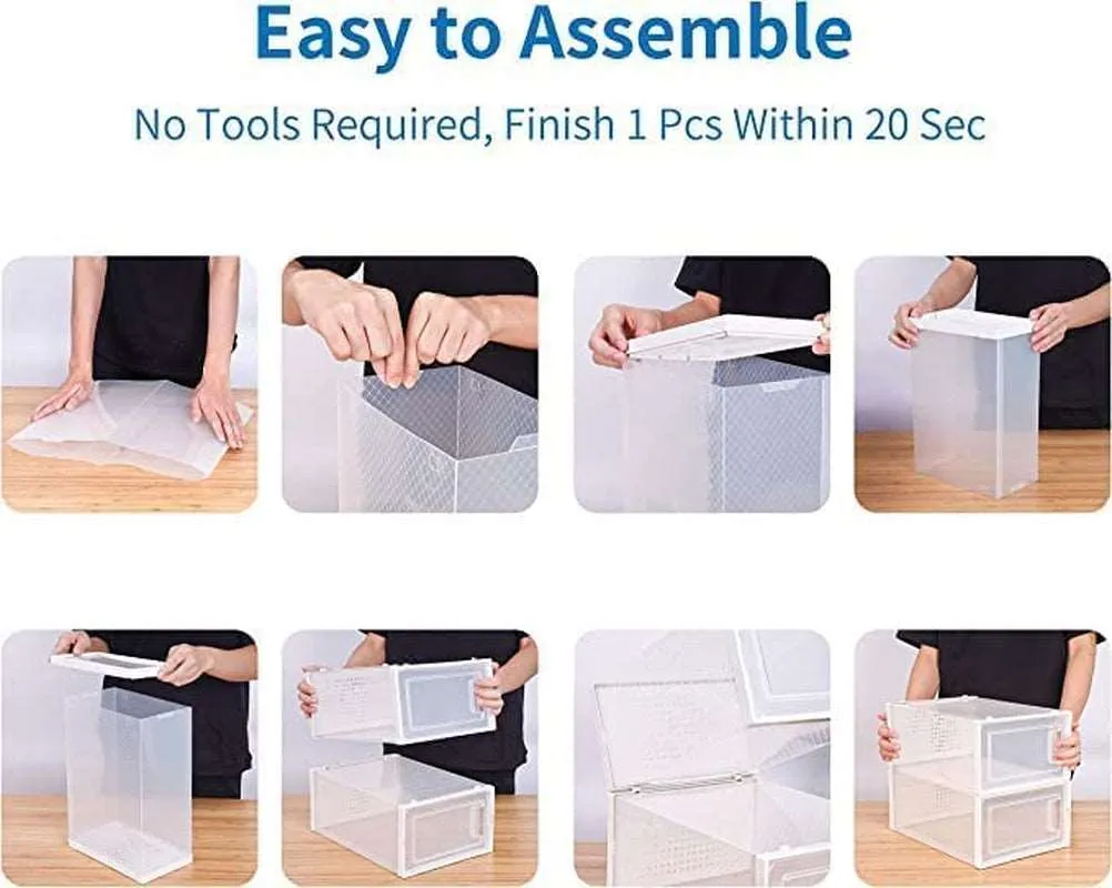 12 Pack Shoe Storage Boxes, Clear Plastic Stackable Shoe Organizer Bins, Drawer Type Front Opening Shoe Holder Containers