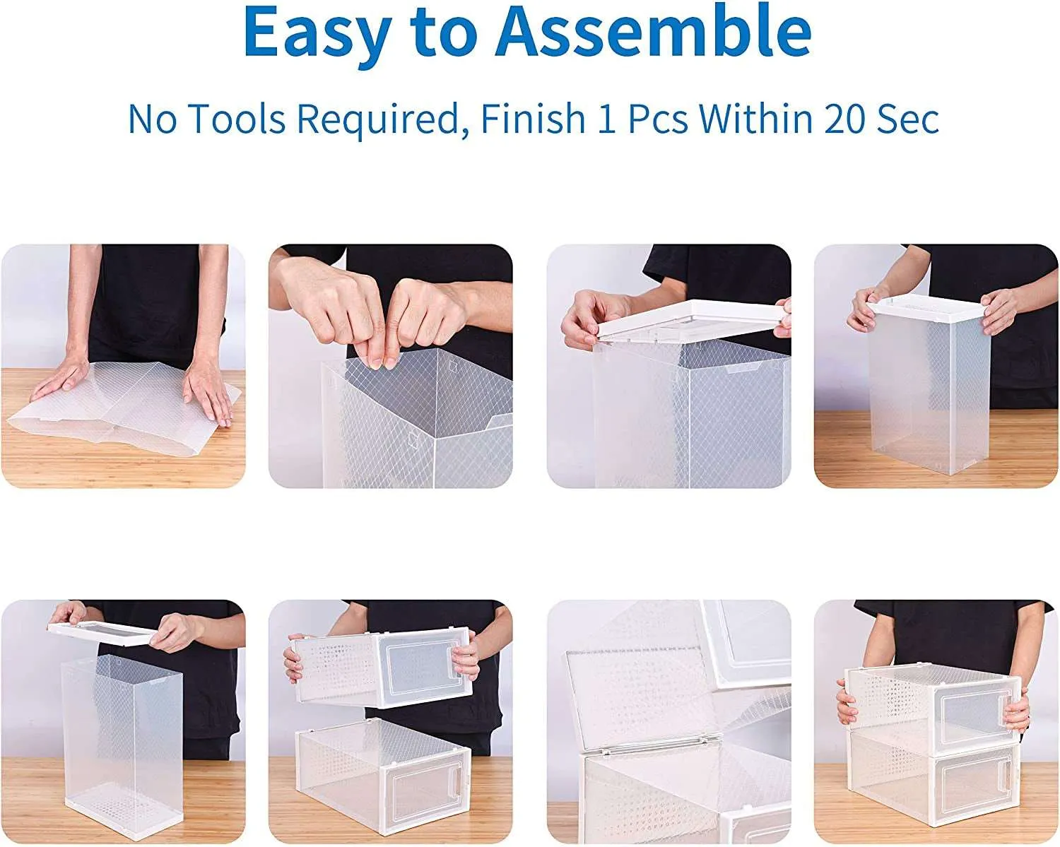 12 Pack Shoe Storage Boxes, Clear Plastic Stackable Shoe Organizer Bins, Drawer Type Front Opening Shoe Holder Containers