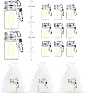 12 Pcs Holy Water Bottle Keychain with Catholic Christian Glass Watering Vial Cross and Sticker Holy Water Vial Set for Church Wedding Party Favors Gift Set Baptism Favors Communion Catholic