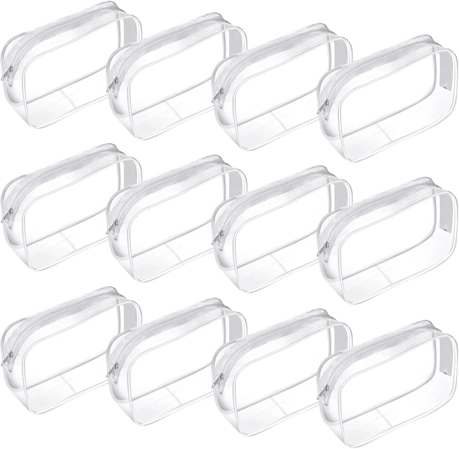 12 Pieces Clear Cosmetic Makeup Bags with Zipper PVC Zippered Clear Toiletry Carry Pouch Travel Size Plastic Waterproof Portable Transparent Organizer Case for Men and Women Traveling and Organizing
