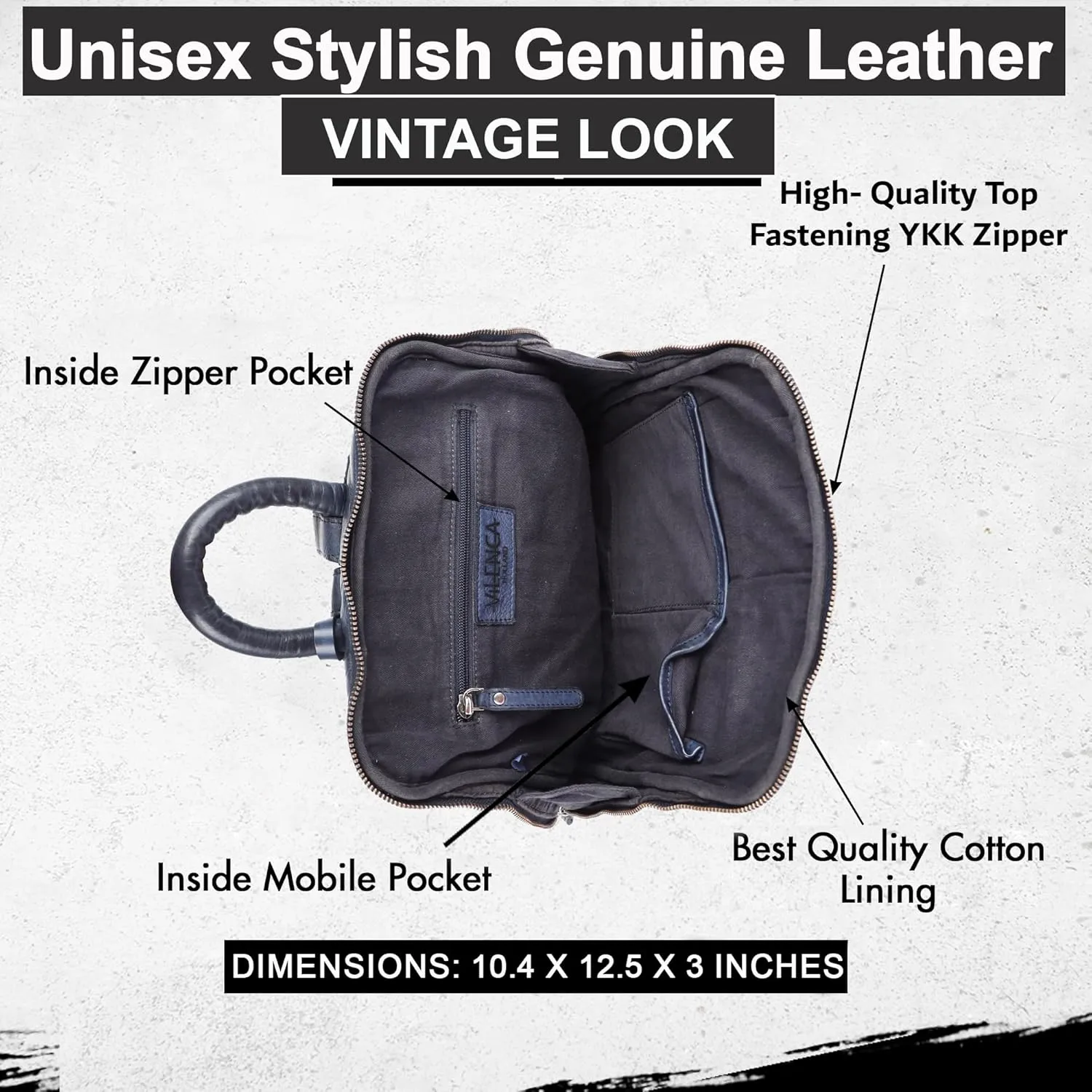 12.5 Inch Genuine Leather Backpack for Women and Men, Navy Leather Backpack with Adjustable Shoulder Strap