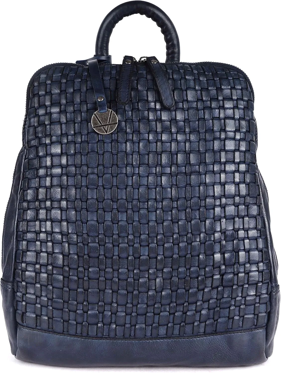 12.5 Inch Genuine Leather Backpack for Women and Men, Navy Leather Backpack with Adjustable Shoulder Strap