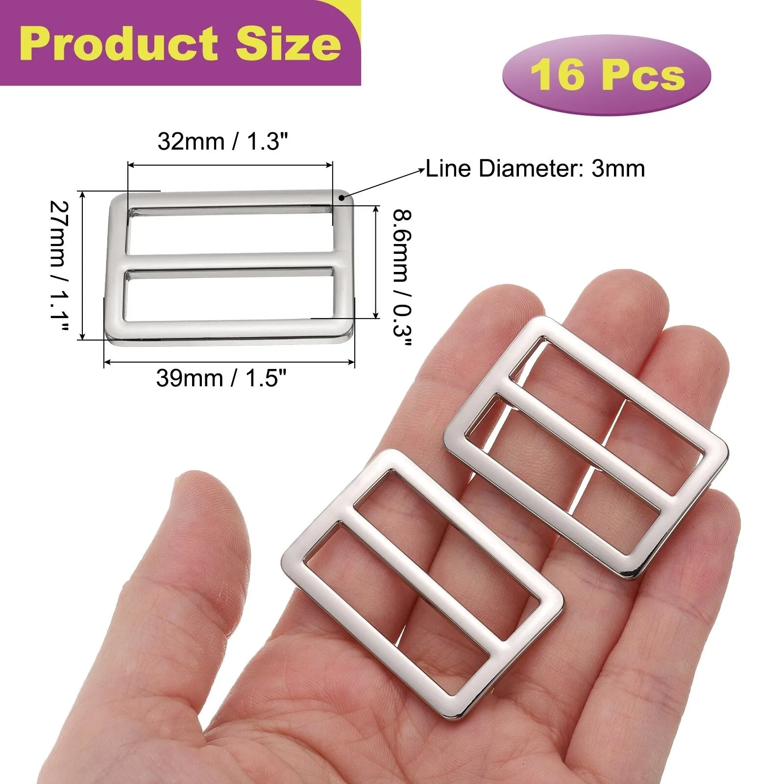16Pack Slide Buckle Tri-Glide Slides Adjuster Strap Slider
