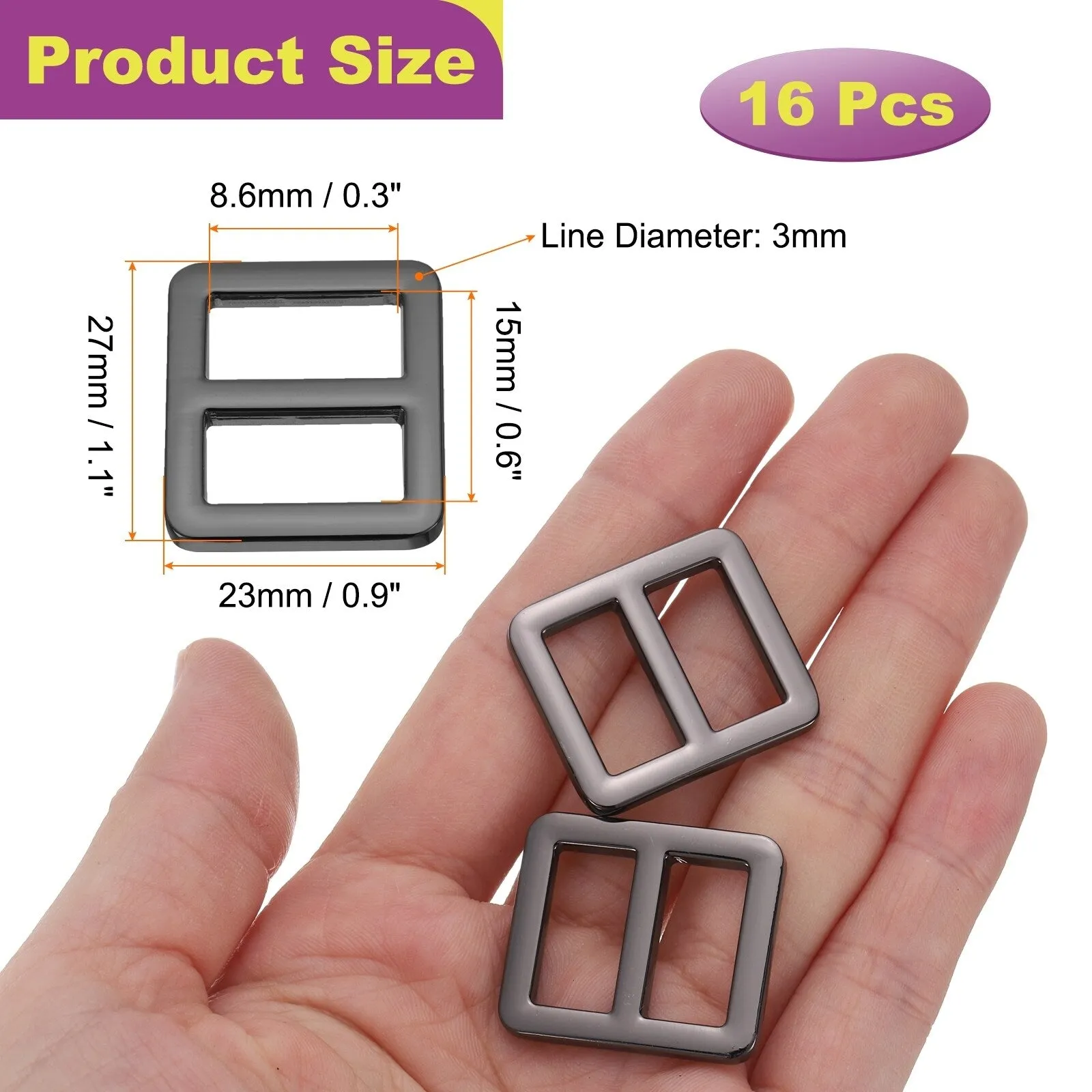 16Pack Slide Buckle Tri-Glide Slides Adjuster Strap Slider