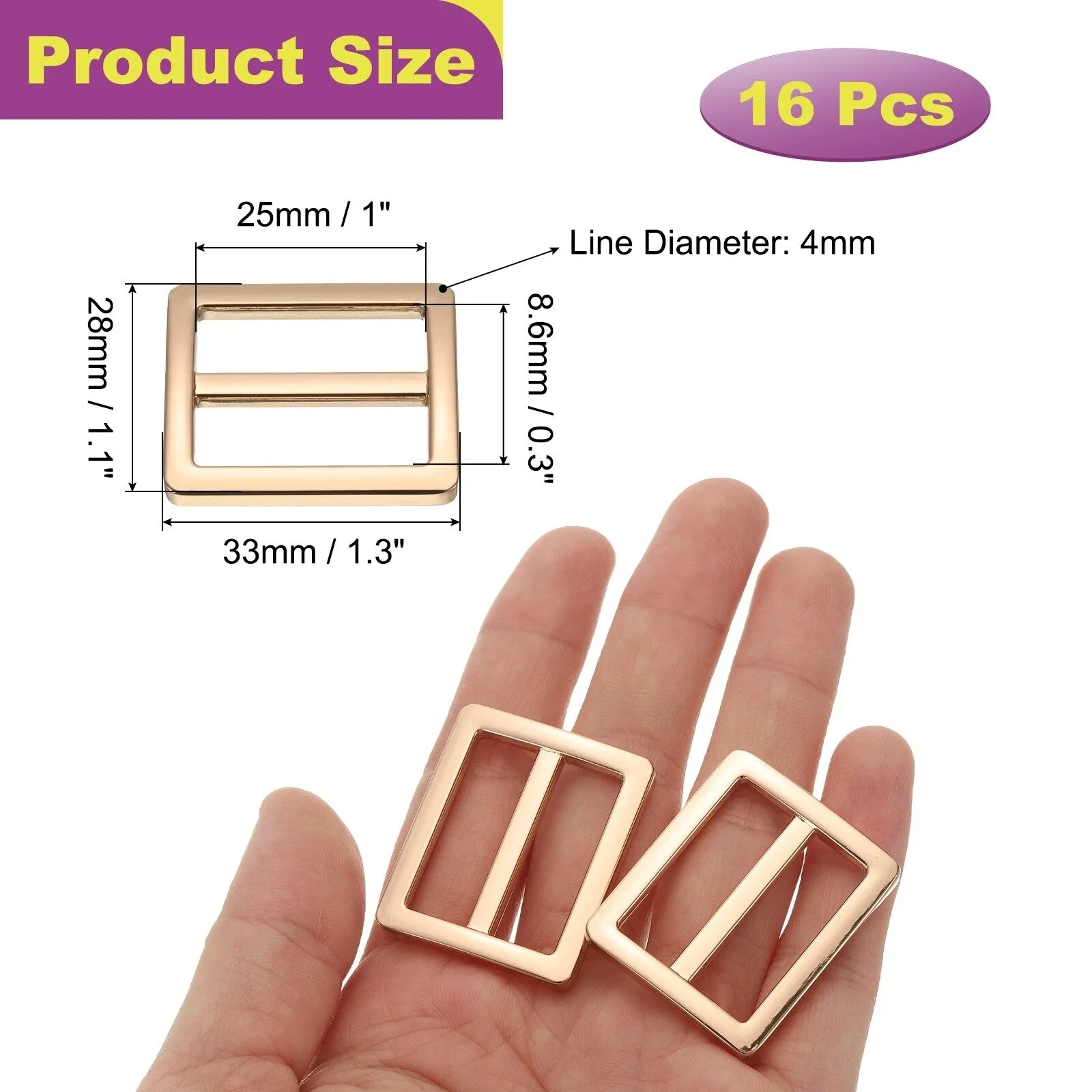 16Pack Slide Buckle Tri-Glide Slides Adjuster Strap Slider