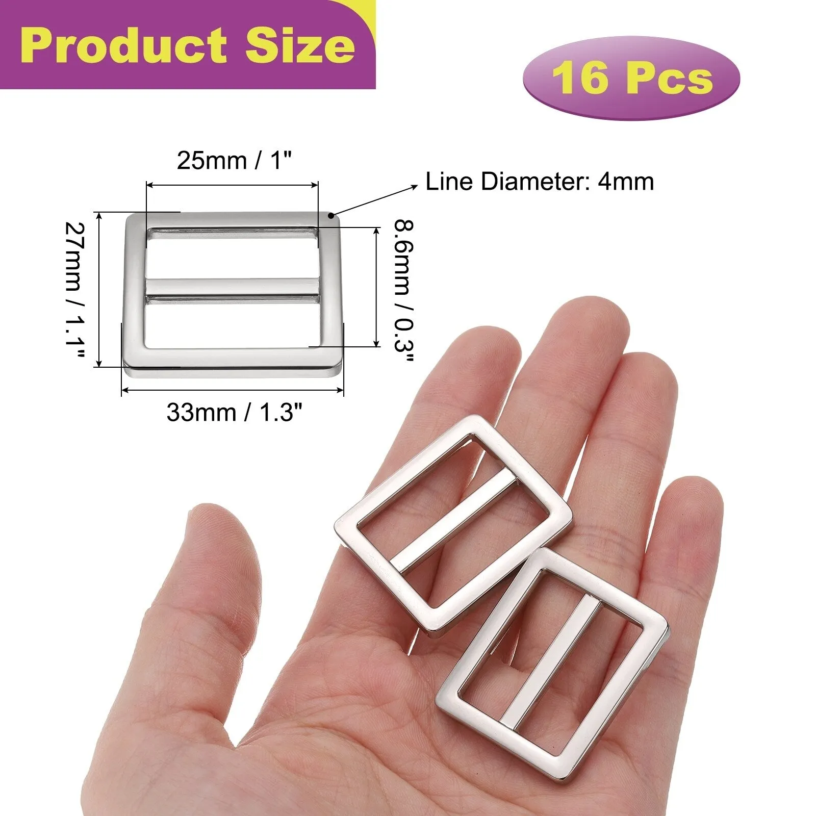 16Pack Slide Buckle Tri-Glide Slides Adjuster Strap Slider