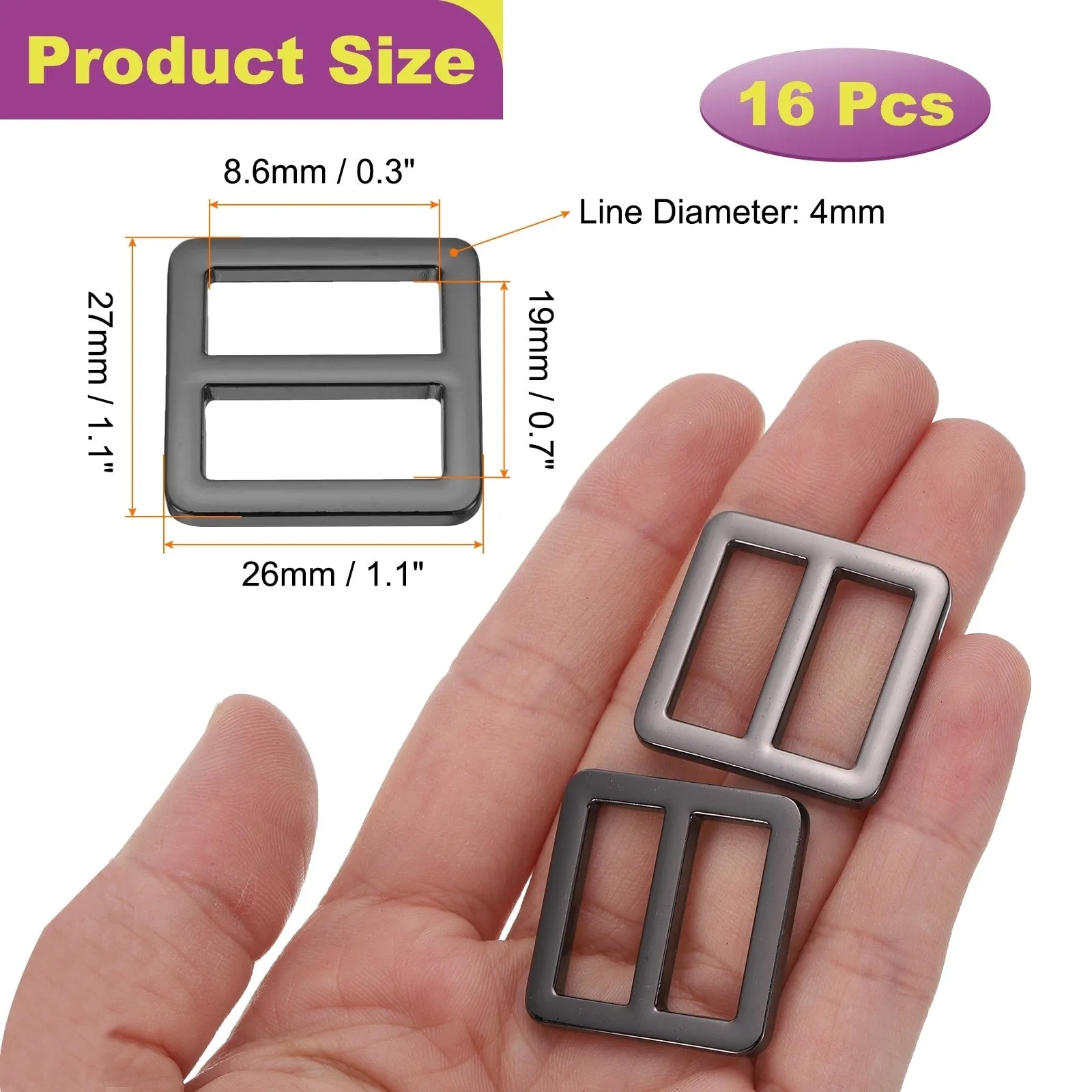 16Pack Slide Buckle Tri-Glide Slides Adjuster Strap Slider