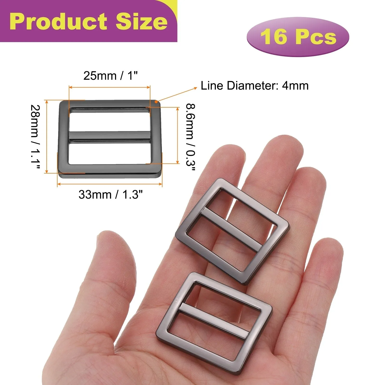 16Pack Slide Buckle Tri-Glide Slides Adjuster Strap Slider