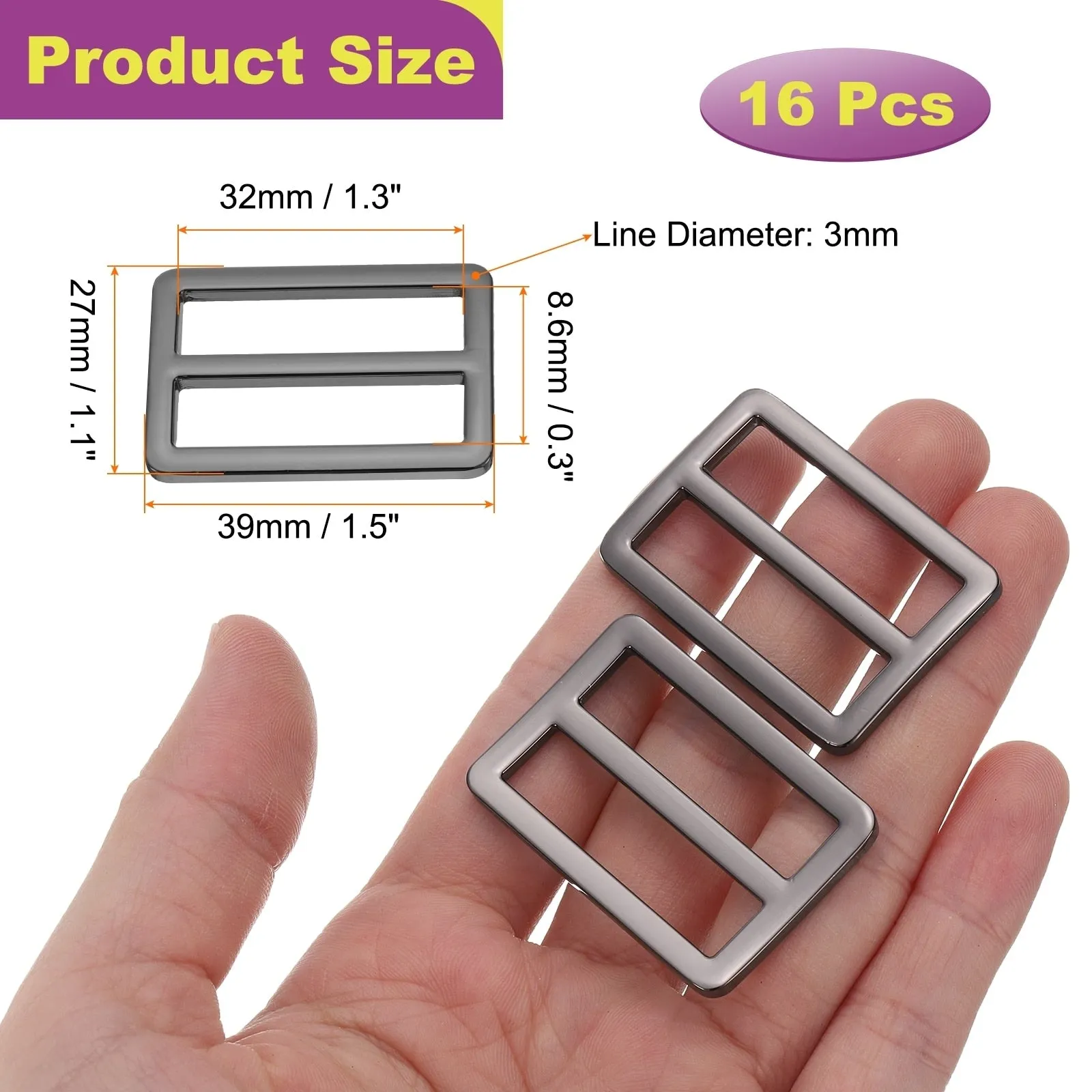 16Pack Slide Buckle Tri-Glide Slides Adjuster Strap Slider