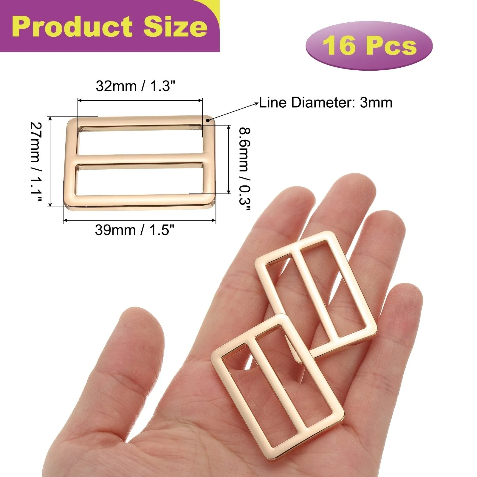 16Pack Slide Buckle Tri-Glide Slides Adjuster Strap Slider