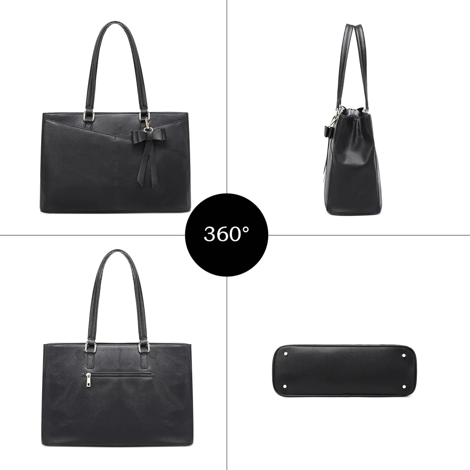 17-Inch Laptop Bag for Women - Casual Work Tote With USB Charging Port and Clutch Purse (Black B)