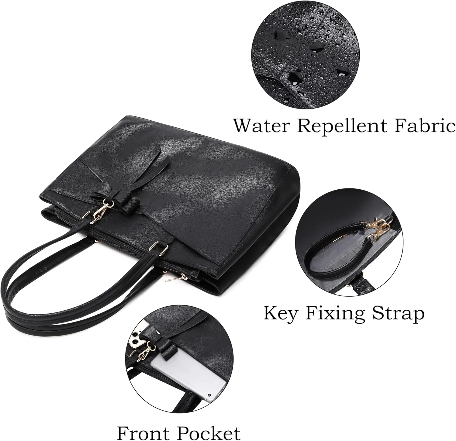 17-Inch Laptop Bag for Women - Casual Work Tote With USB Charging Port and Clutch Purse (Black B)