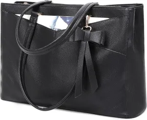 17-Inch Laptop Bag for Women - Casual Work Tote With USB Charging Port and Clutch Purse (Black B)
