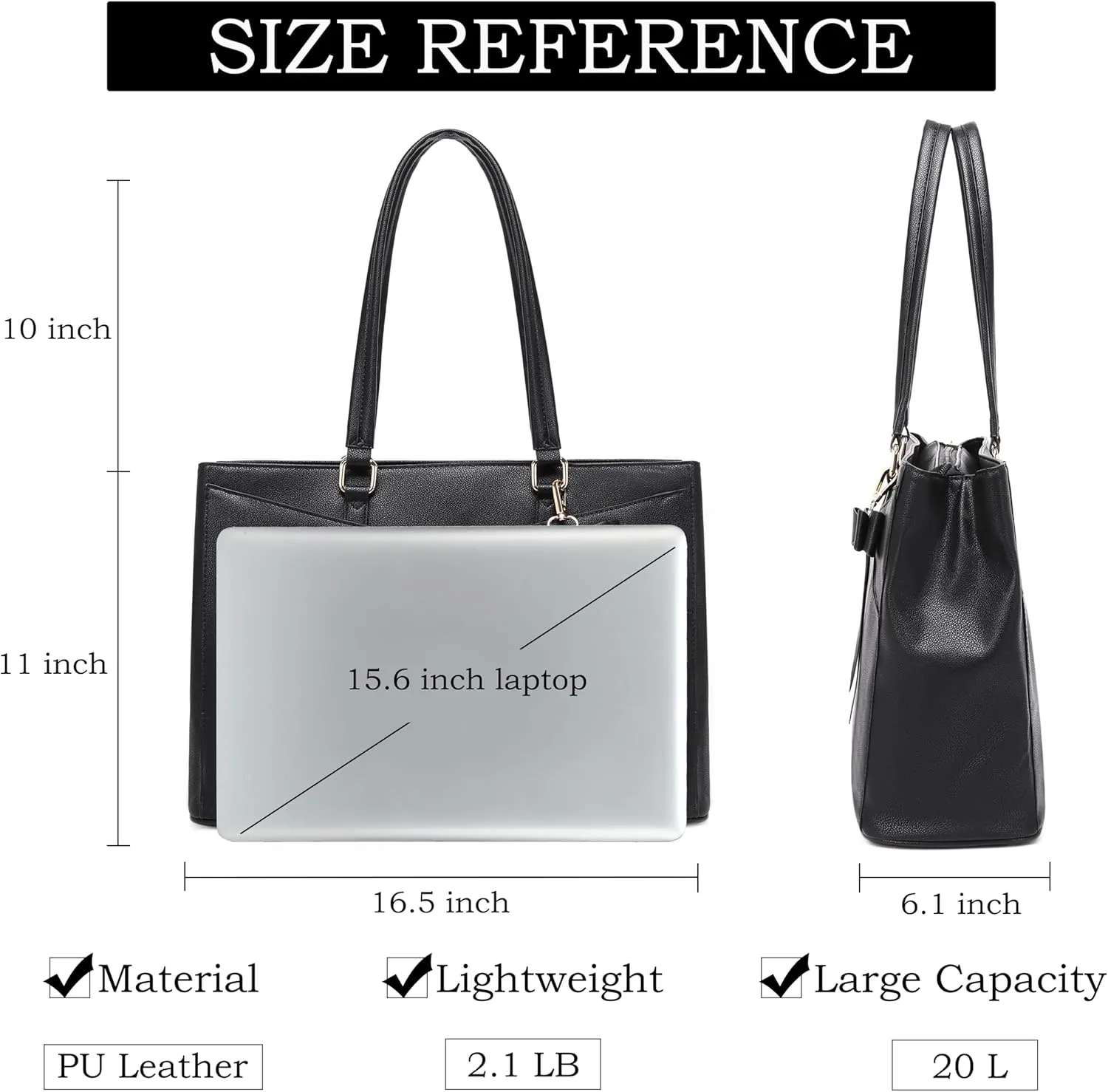 17-Inch Laptop Bag for Women - Casual Work Tote With USB Charging Port and Clutch Purse (Black B)