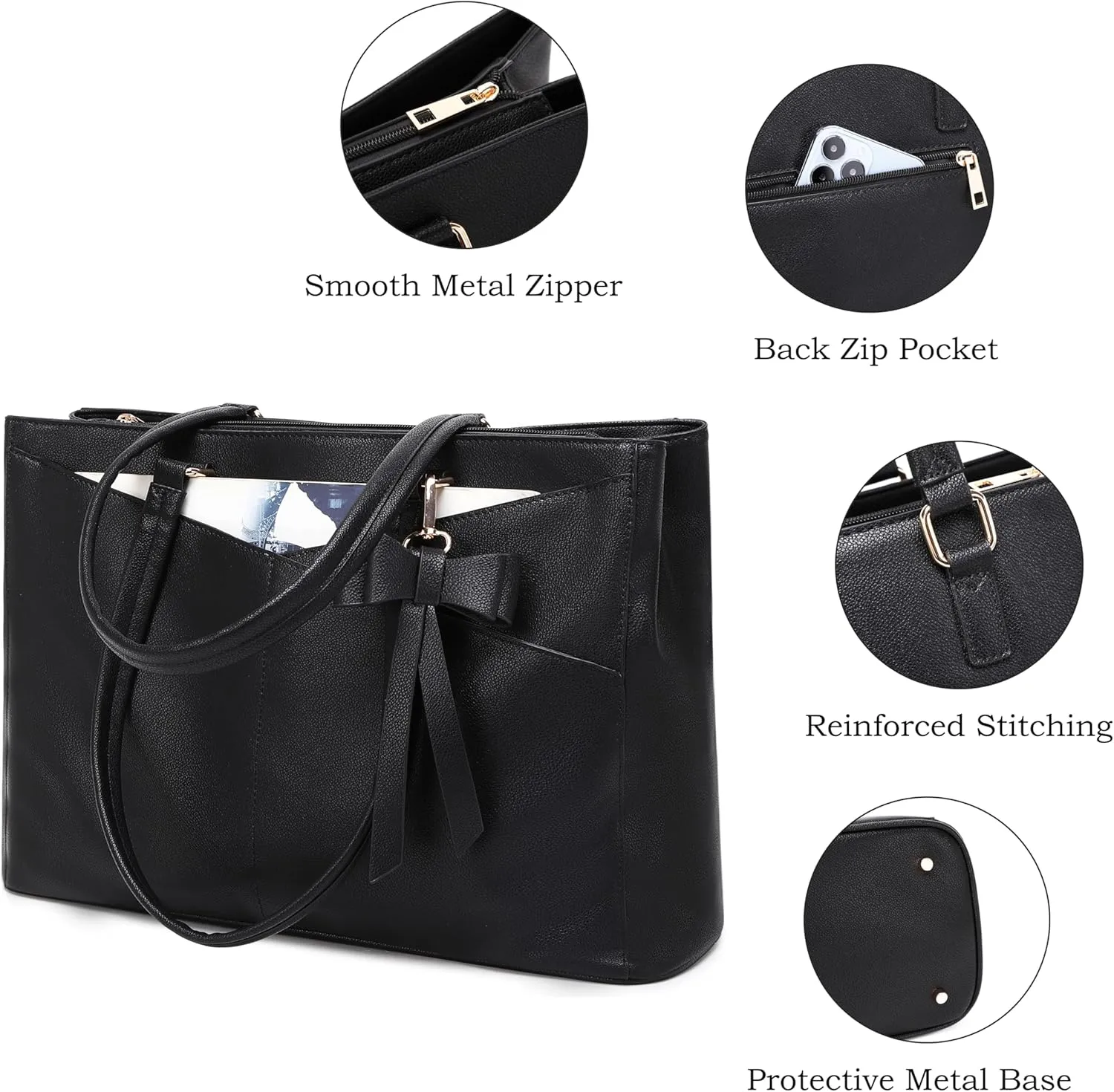 17-Inch Laptop Bag for Women - Casual Work Tote With USB Charging Port and Clutch Purse (Black B)