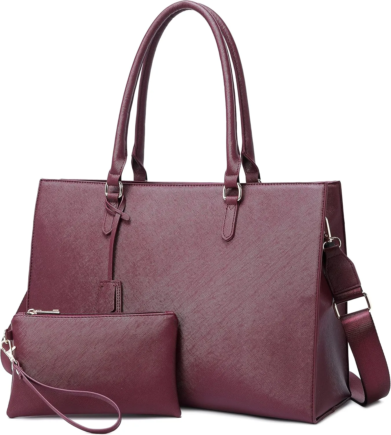 17-Inch Laptop Bag for Women - Casual Work Tote With USB Charging Port and Clutch Purse (Fuchsia)