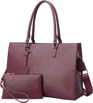 17-Inch Laptop Bag for Women - Casual Work Tote With USB Charging Port and Clutch Purse (Fuchsia)