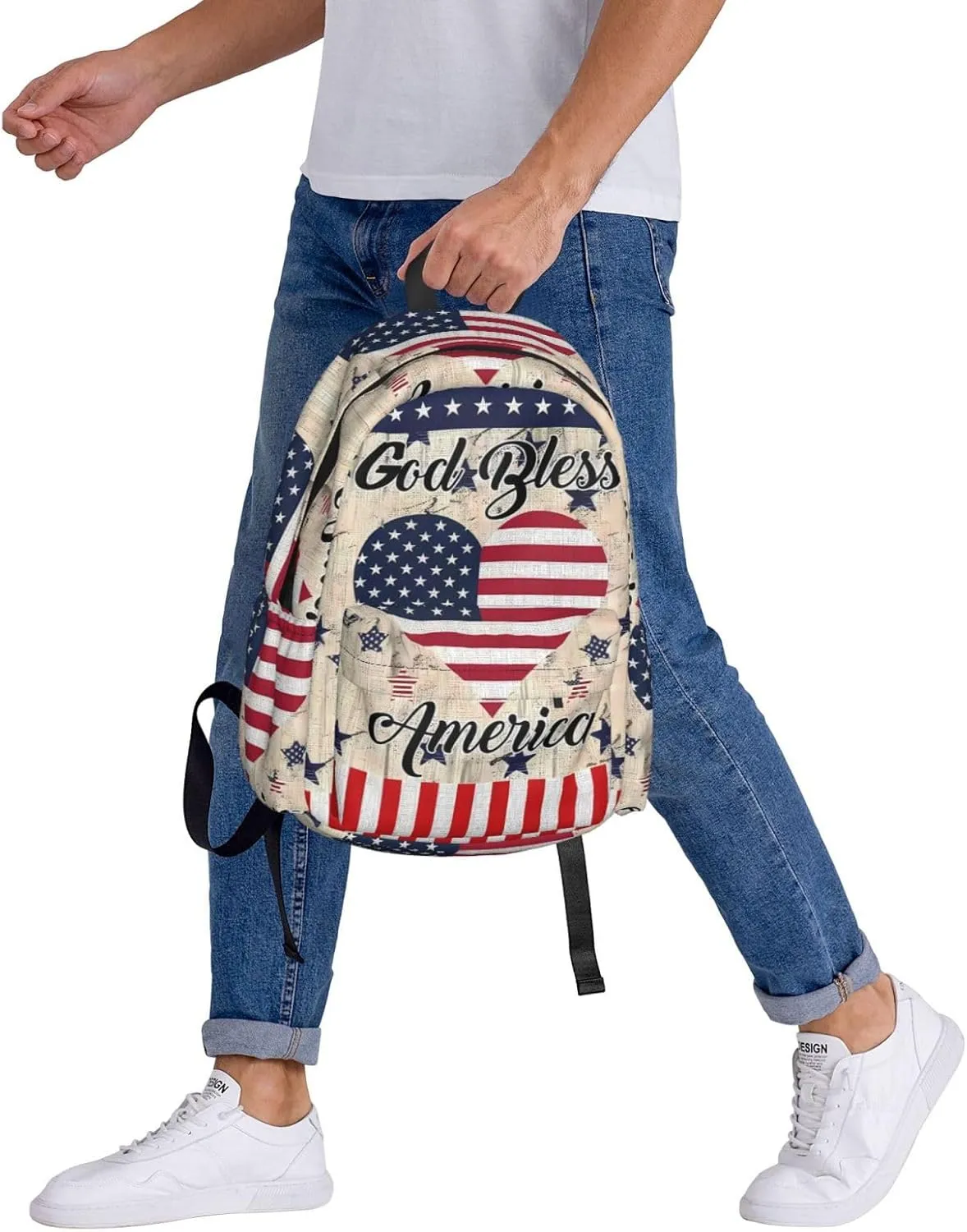 1776 American Independence Day American Flag Loves Heart God Bless Casual Backpacks Large Travel Backpack Laptop Rucksack Sports Daypack Adjustable Strap Bag for Camping Hiking