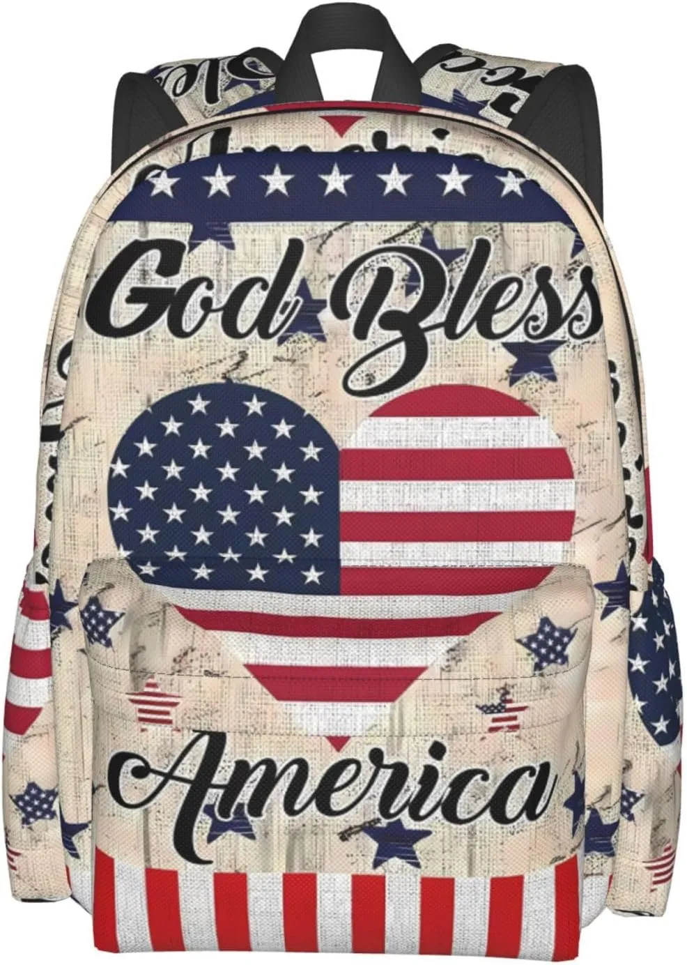 1776 American Independence Day American Flag Loves Heart God Bless Casual Backpacks Large Travel Backpack Laptop Rucksack Sports Daypack Adjustable Strap Bag for Camping Hiking