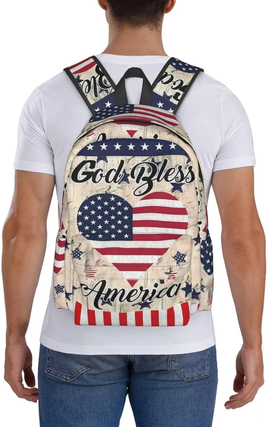 1776 American Independence Day American Flag Loves Heart God Bless Casual Backpacks Large Travel Backpack Laptop Rucksack Sports Daypack Adjustable Strap Bag for Camping Hiking