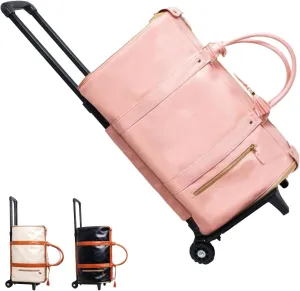 2 in 1 Luxemega Bag with Wheels, Luxemega Travel Bag with Crossbody Strap, Convertible Garment Duffel Bag (Pink)
