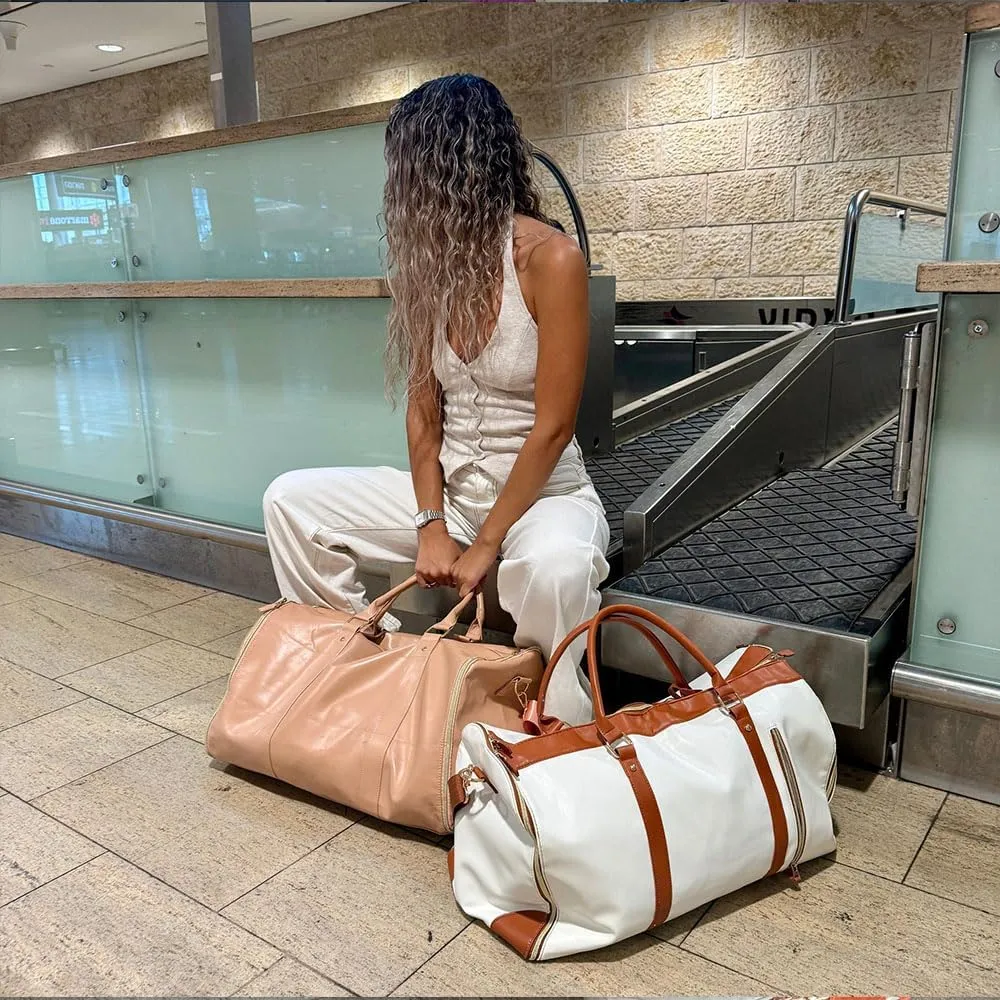 2 in 1 Luxemega Bag with Wheels, Luxemega Travel Bag with Crossbody Strap, Convertible Garment Duffel Bag (Pink)
