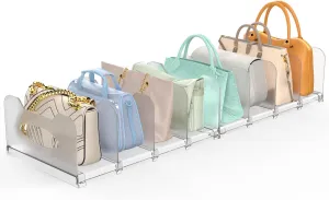 2 in 1 Purse Organizer for Closet, 2-Pack Clear Handbag Storage Shelf with Adjustable Dividers and Handles for Purse Bags Storage, Closet Purse Organizers for Bookshelf Bedroom Offices Kitchen