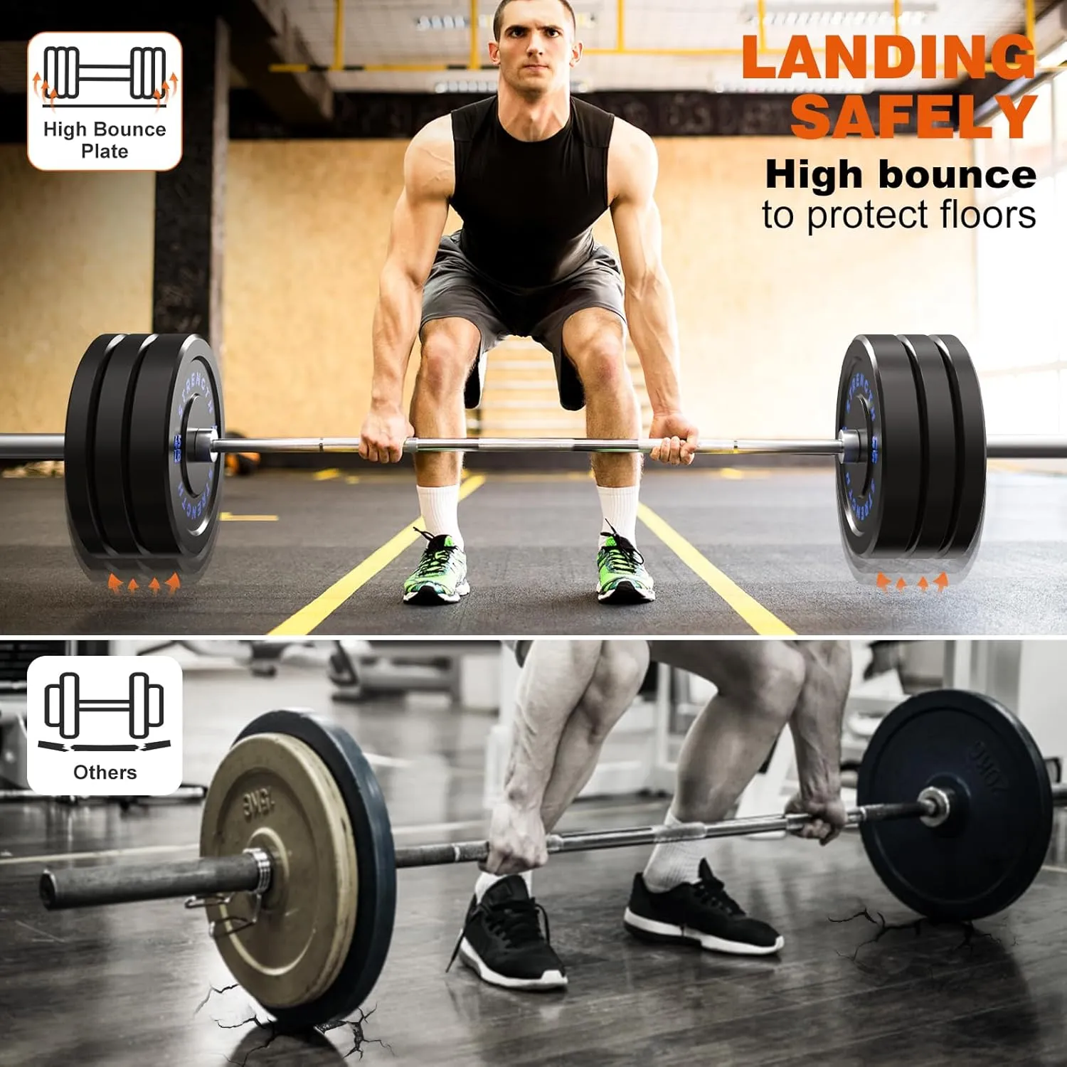 2-Inch Bumper Plates,High Bounce Olympic Weight Plates Set,Natural Rubber Barbell Weight Set for Home Gym,Strength Training Weights Plates for Weight Lifting