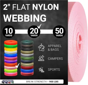 2 Inch Heavy Duty Nylon Webbing Strap Roll for Belt, Backpack, Sling, Collar, Leash, Strapping and More, 10, 20, or 50 Yards, Over 20 Colors