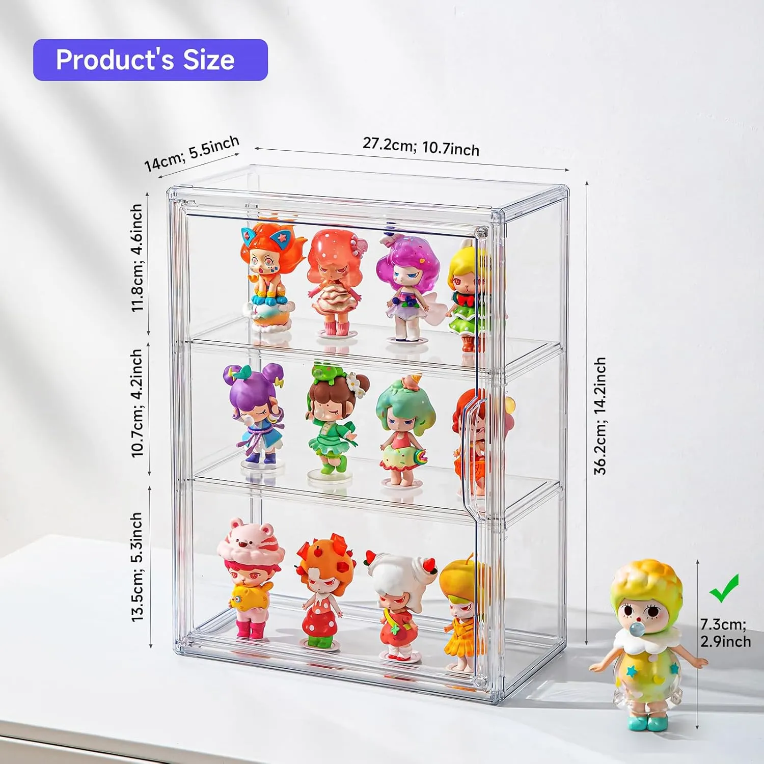 2 Pack Clear Display Case for Figures with Magnetic Door, Acrylic Display Cases for Collectibles, 3Tiers Acrylic Storage Organizers Box, Desktop or Wall-Mounted Showcase for Collectibles Action Figure