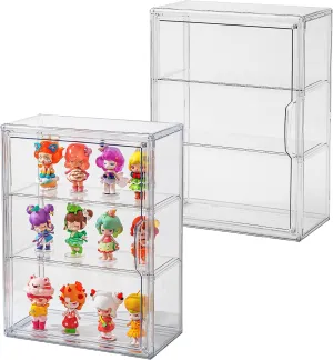2 Pack Clear Display Case for Figures with Magnetic Door, Acrylic Display Cases for Collectibles, 3Tiers Acrylic Storage Organizers Box, Desktop or Wall-Mounted Showcase for Collectibles Action Figure