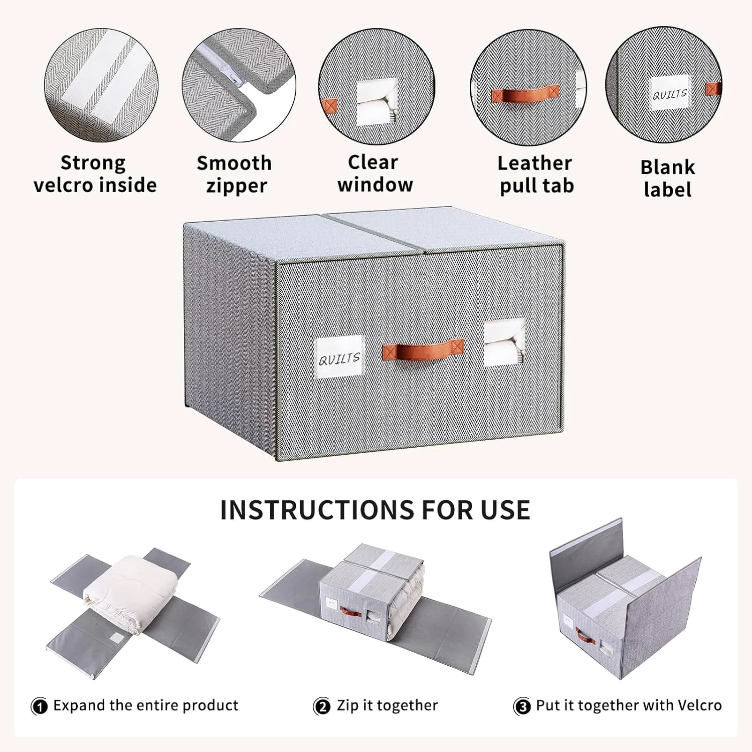 2 Pack Large Storage Bags for Comforters & Blankets, 70L Heavy-Duty blanket Organizers with Reinforced Walls ，Foldable 21"x18"x11" Space-Saving Design for Bedding Storage & sheet storage
