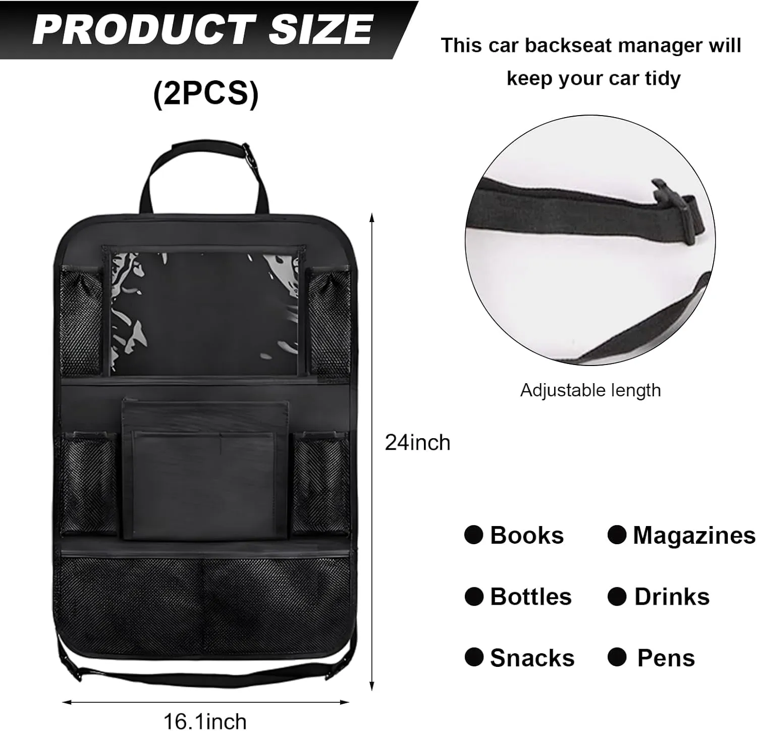 2 PCS Car Backseat Organizer, Heavy Duty Seat Back Storage Bag with Touch Screen Tablet Holder, Waterproof Kick Mats Back Seat Protector for Kids Toddlers, Car Accessories (Normal)