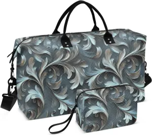 2-Piece Travel Organizer Set - Wave Quilted Expandable Duffel Bag with Detachable Toiletry Pouch, TSA-Compliant Carry-On for Gym/Camping/Airplane, Acanthus Leaf (7)