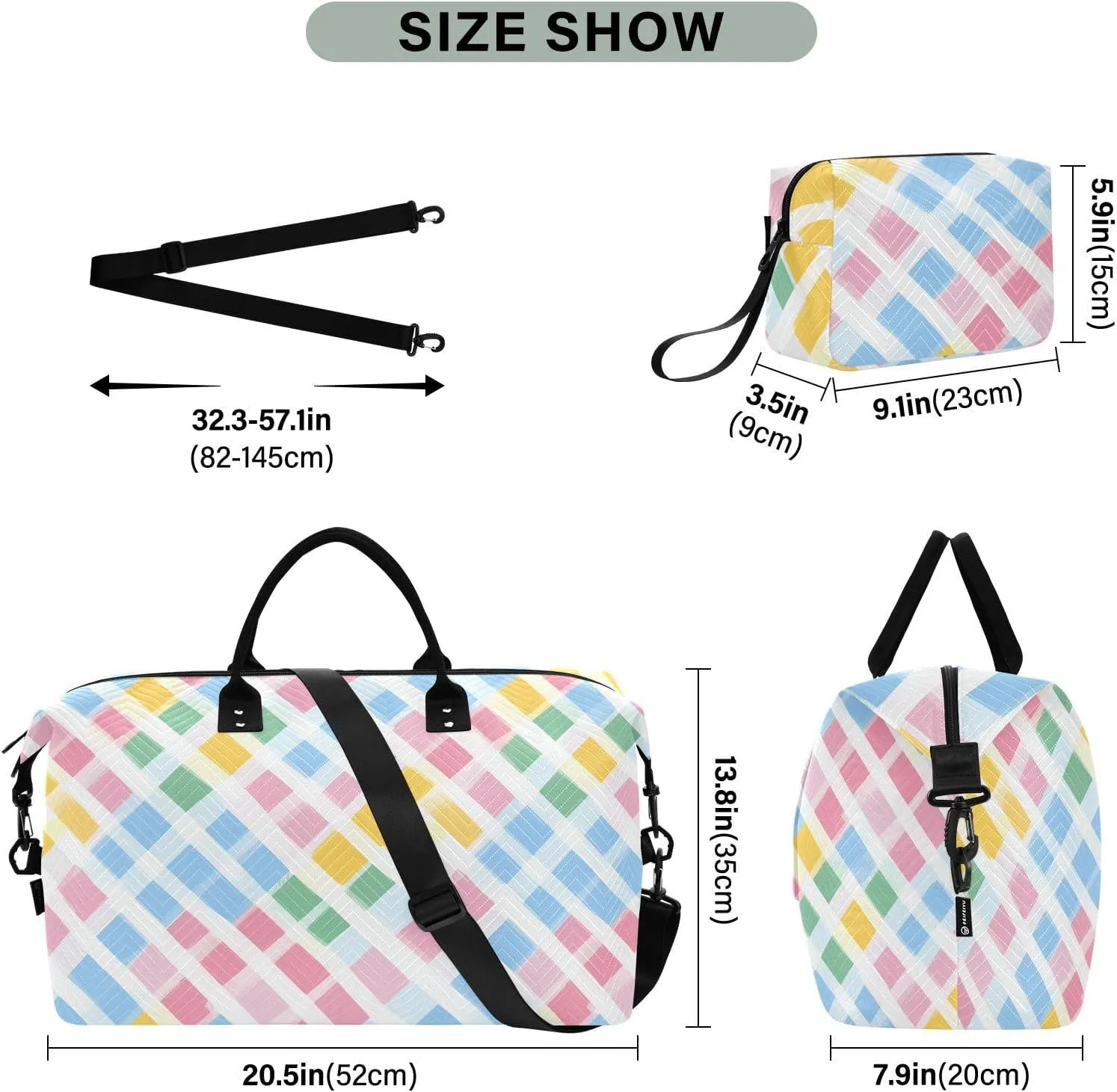 2-Piece Travel Organizer Set - Wave Quilted Expandable Duffel Bag with Detachable Toiletry Pouch, TSA-Compliant Carry-On for Gym/Camping/Airplane, Chevron Pattern (2)