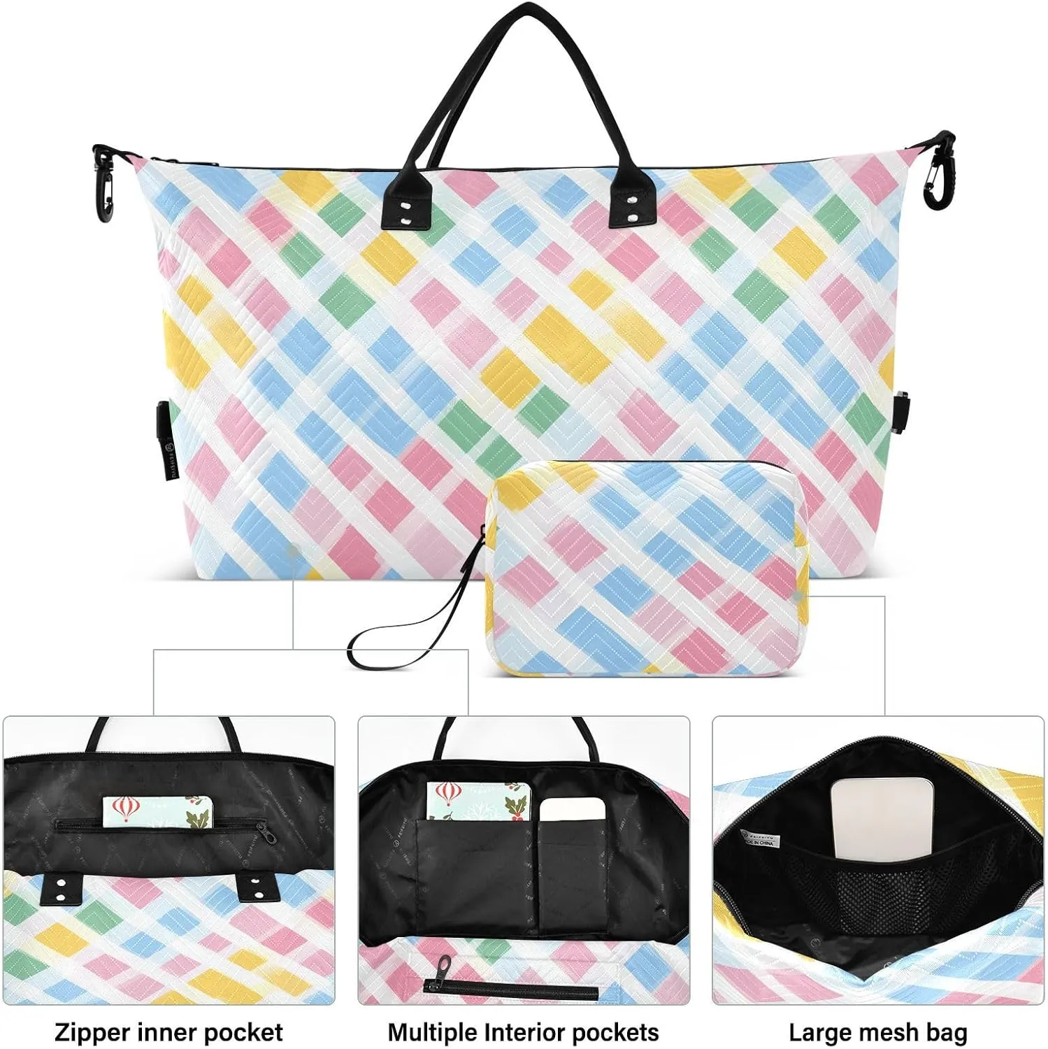 2-Piece Travel Organizer Set - Wave Quilted Expandable Duffel Bag with Detachable Toiletry Pouch, TSA-Compliant Carry-On for Gym/Camping/Airplane, Chevron Pattern (2)