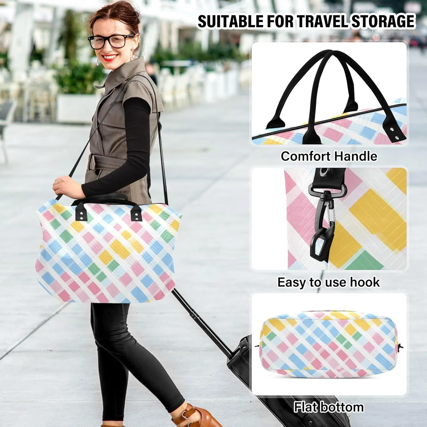 2-Piece Travel Organizer Set - Wave Quilted Expandable Duffel Bag with Detachable Toiletry Pouch, TSA-Compliant Carry-On for Gym/Camping/Airplane, Chevron Pattern (2)