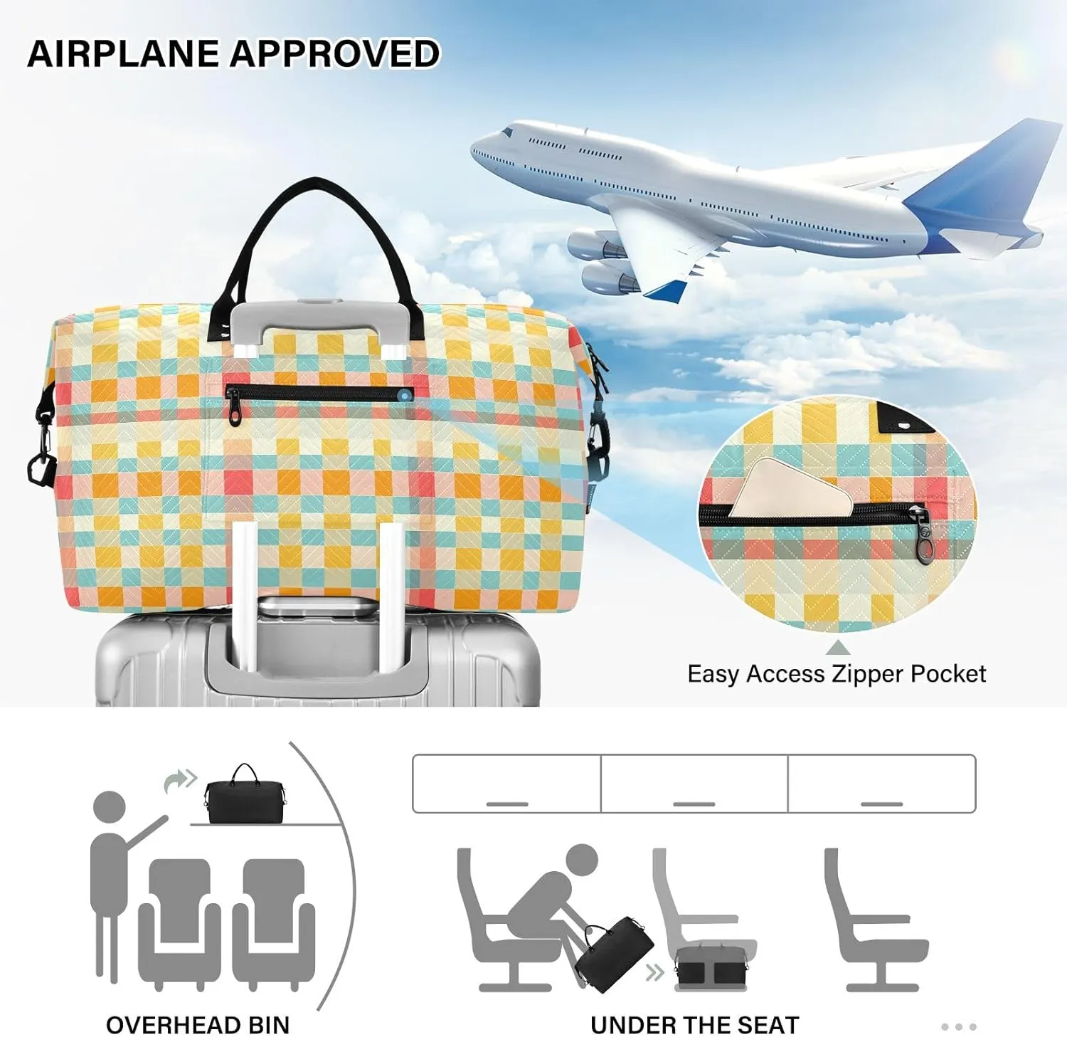 2-Piece Travel Organizer Set - Wave Quilted Expandable Duffel Bag with Detachable Toiletry Pouch, TSA-Compliant Carry-On for Gym/Camping/Airplane, Chevron Pattern (9)
