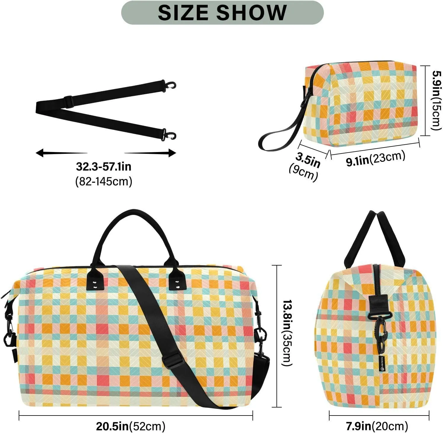 2-Piece Travel Organizer Set - Wave Quilted Expandable Duffel Bag with Detachable Toiletry Pouch, TSA-Compliant Carry-On for Gym/Camping/Airplane, Chevron Pattern (9)