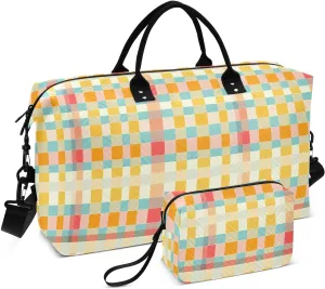 2-Piece Travel Organizer Set - Wave Quilted Expandable Duffel Bag with Detachable Toiletry Pouch, TSA-Compliant Carry-On for Gym/Camping/Airplane, Chevron Pattern (9)