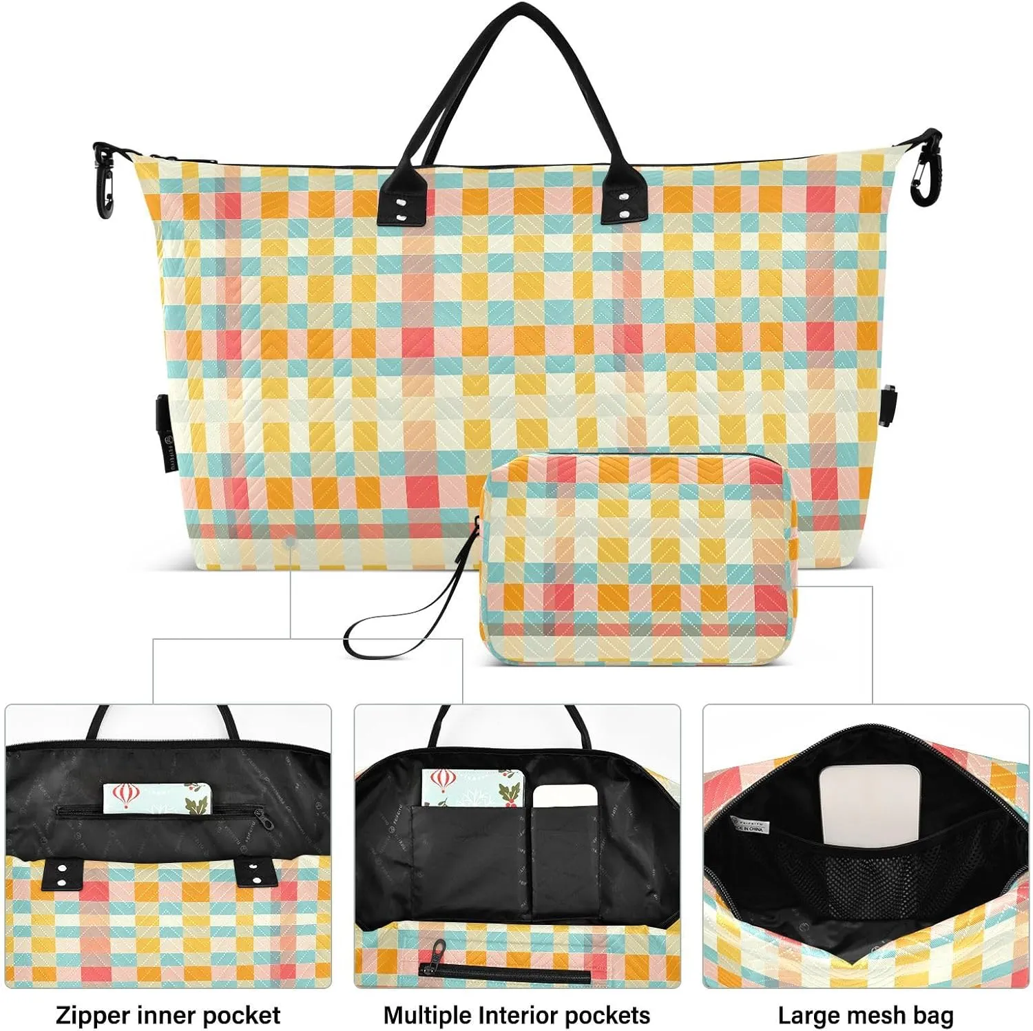 2-Piece Travel Organizer Set - Wave Quilted Expandable Duffel Bag with Detachable Toiletry Pouch, TSA-Compliant Carry-On for Gym/Camping/Airplane, Chevron Pattern (9)