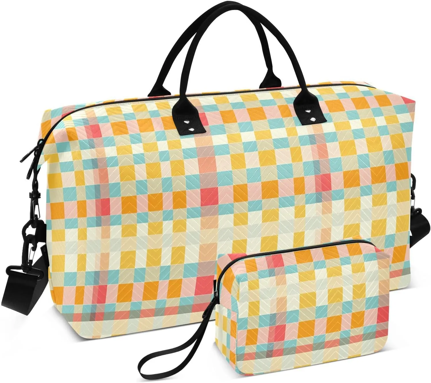 2-Piece Travel Organizer Set - Wave Quilted Expandable Duffel Bag with Detachable Toiletry Pouch, TSA-Compliant Carry-On for Gym/Camping/Airplane, Chevron Pattern (9)