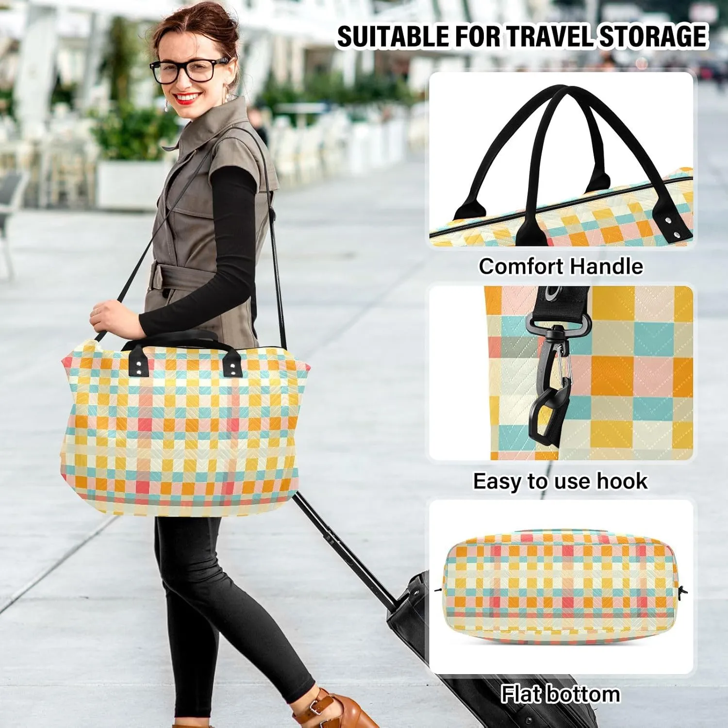 2-Piece Travel Organizer Set - Wave Quilted Expandable Duffel Bag with Detachable Toiletry Pouch, TSA-Compliant Carry-On for Gym/Camping/Airplane, Chevron Pattern (9)