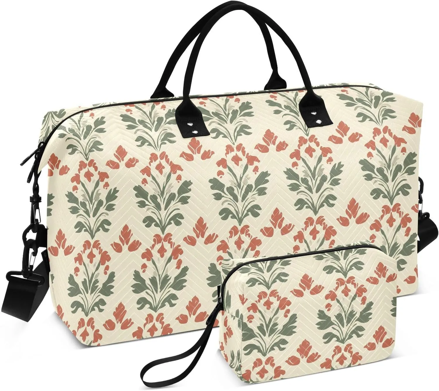 2-Piece Travel Organizer Set - Wave Quilted Expandable Duffel Bag with Detachable Toiletry Pouch, TSA-Compliant Carry-On for Gym/Camping/Airplane, Coconut Pattern (2)